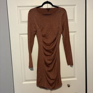 Express Metallic Copper Long Sleeve Dress
